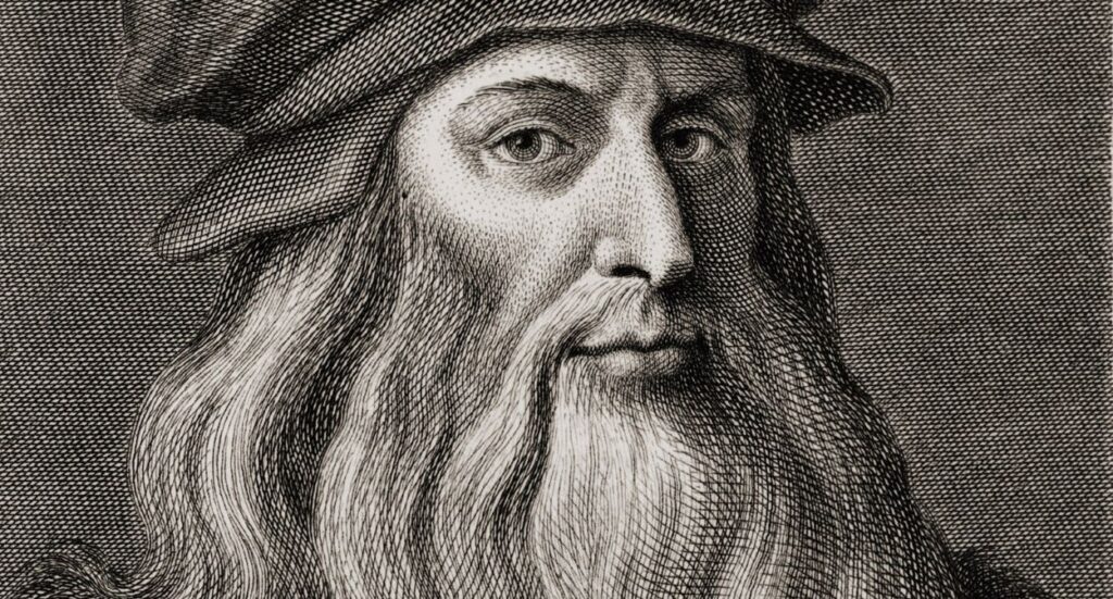 Black-and-white engraving of a man with long hair and a flowing beard, wearing a cap. His expression is serious and his gaze is directed toward the viewer, with detailed shading throughout the portrait.