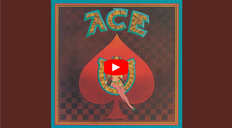 Album cover for Ace featuring a large red spade with a seated woman inside the letter U, a checkerboard background, and the word ACE in ornate letters at the top; a YouTube play button overlays the center.