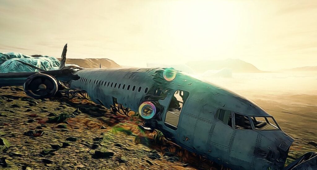A plane crashed in the desert.